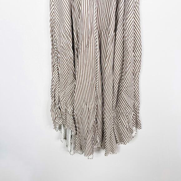 Hale Bob XSmall XS Gadi Twill Striped Midi Dress Taupe White Slit Front Tie Back - Picture 5 of 11